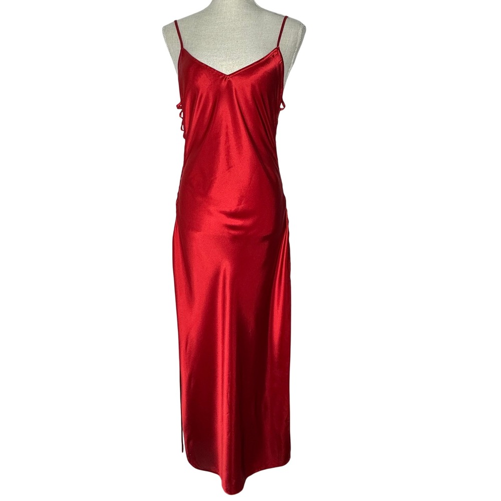 Vintage Y2K Victoria's Secret Red Lace up Side Maxi Slip Dress Medium